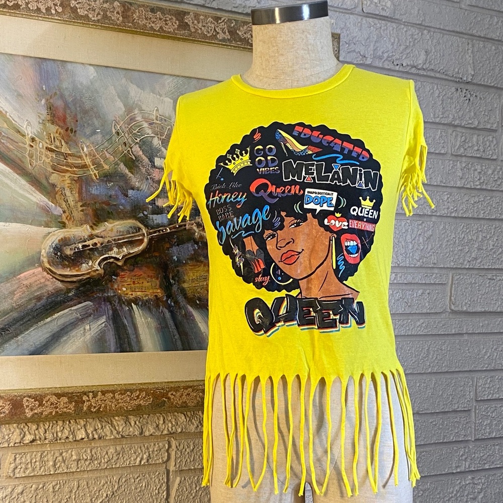 On Fire Melanin Queen Graphic Fringe Tee